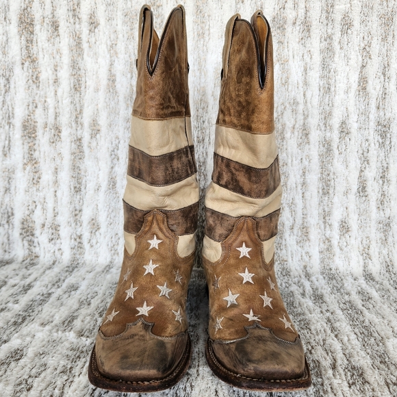 Roper "Vintage Americana" Stars And Stripes Western Boots Sepia | Women's Size 9 - Picture 4 of 15